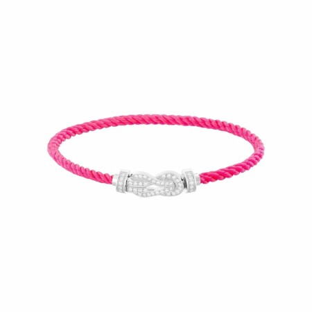 FRED Chance Infinie bracelet, medium size, white gold buckle with diamonds, neon pink corderie cable