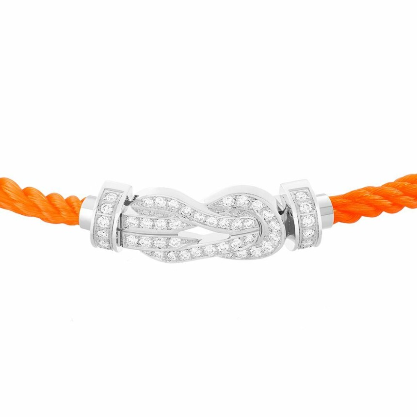 FRED Chance Infinie bracelet, medium size, white gold buckle, diamonds, orange rope cord
