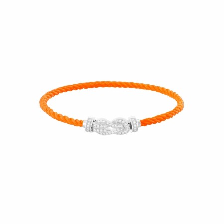 FRED Chance Infinie bracelet, medium size, white gold buckle with diamonds, neon orange corderie cable