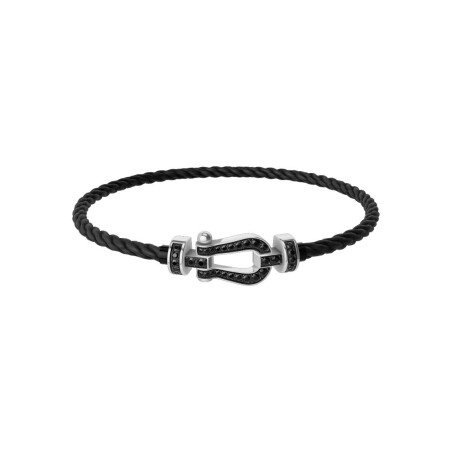 Bracelet FRED Force 10 Moyen Modèle en or blanc et diamants noirs, câble en corderie noir