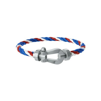 Bracelet FRED Force 10 Grand Modèle en platine, câble en corderie bleu, blanc, rouge