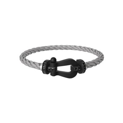 Bracelet FRED Force 10 Grand Modèle en titane noir et diamants noirs, câble en acier