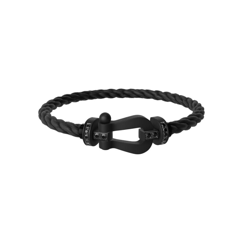 Bracelet FRED Force 10 Grand Modèle en titane noir et diamants noirs, câble en corderie noir