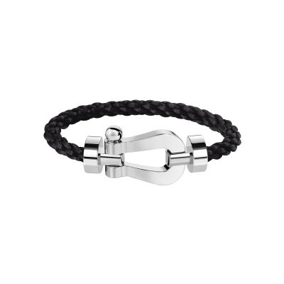 Bracelet FRED Force 10 XL Modèle en or blanc, câble en corderie noir