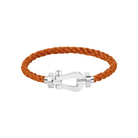 Bracelet FRED Force 10 Grand modèle Roland Garros en or blanc, grenat mandarin, câble en corderie terracotta