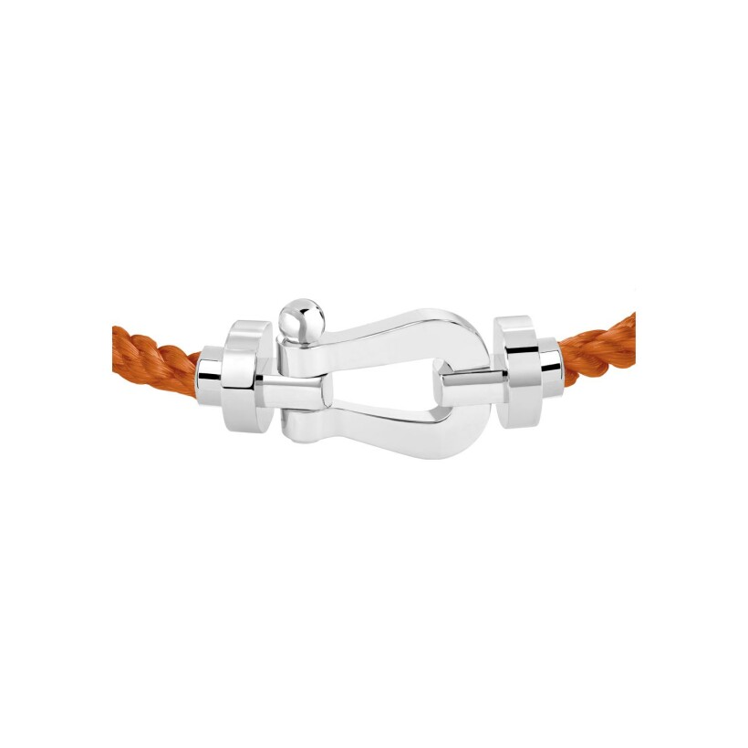 Bracelet FRED Force 10 Grand modèle Roland Garros en or blanc, grenat mandarin, câble en corderie terracotta