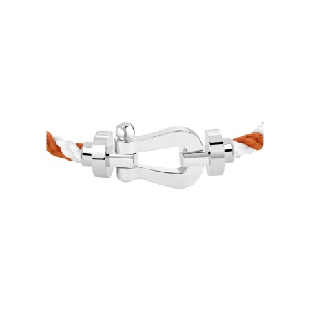 Bracelet FRED Force 10 Grand modèle Roland Garros en or blanc, grenat mandarin, câble en corderie terracotta et blanc