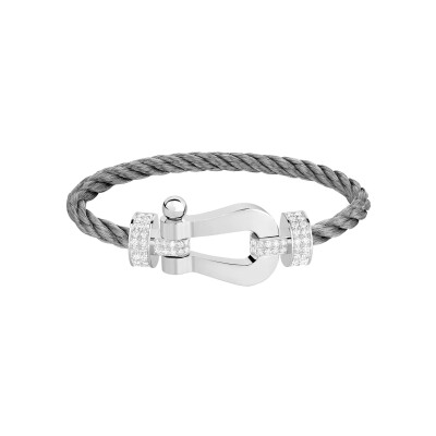 FRED Force 10 bracelet, XL model, white gold buckle with diamonds, white gold cable
