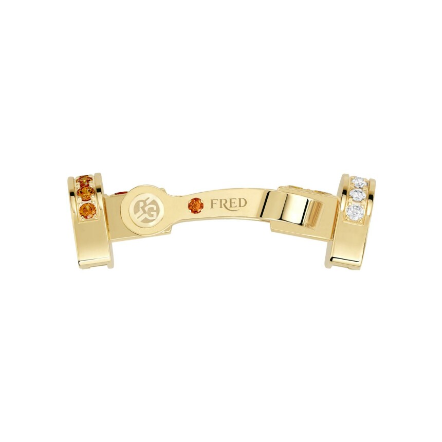 Bracelet FRED Force 10 Grand modèle Roland Garros en or jaune,  diamants , pierres de couleurs, câble en corderie terracotta