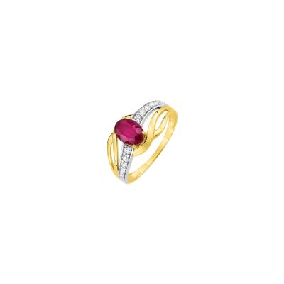 Bague en or jaune, or blanc et oxydes de zirconium et rubis