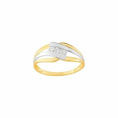 Bague en or jaune, or blanc et diamants de 0.018ct