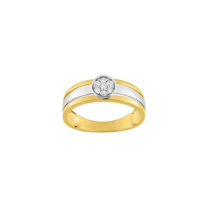 Bague en or jaune, rhodium et diamant