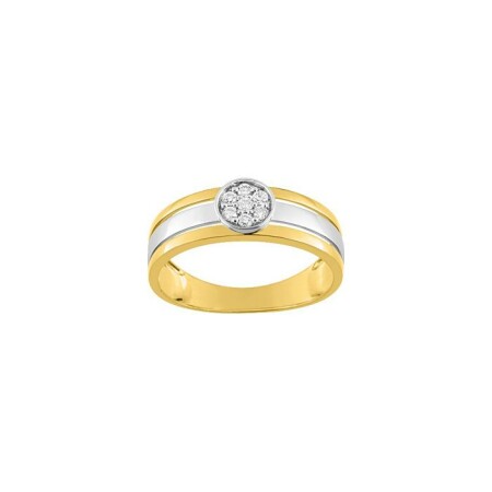 Bague en or jaune, rhodium et diamant