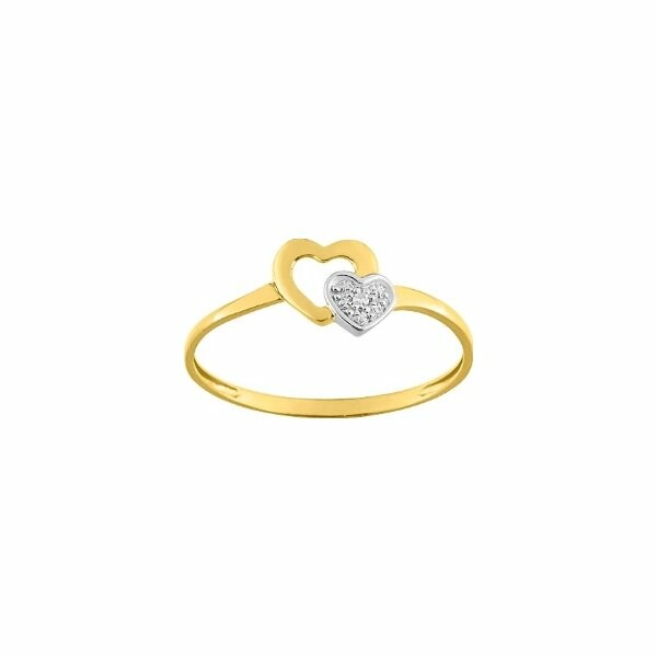 Bague cœur en or jaune, or blanc et diamant 0.005ct