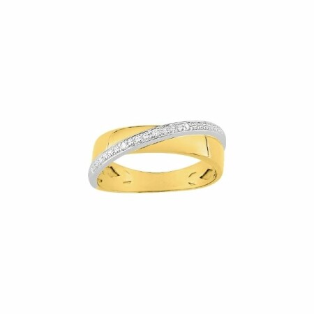 Bague en or jaune, rhodium et diamants 0.015ct