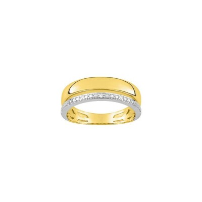 Bague en or jaune, rhodium et diamant