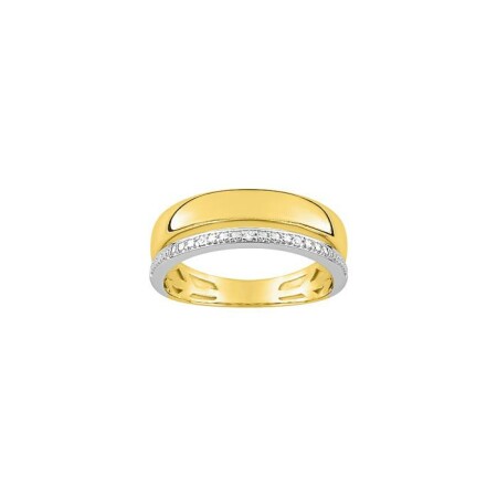 Bague en or jaune, rhodium et diamant