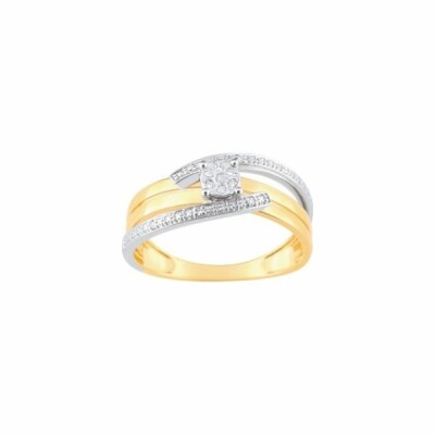 Bague en or jaune, or blanc et diamants de 0.047ct