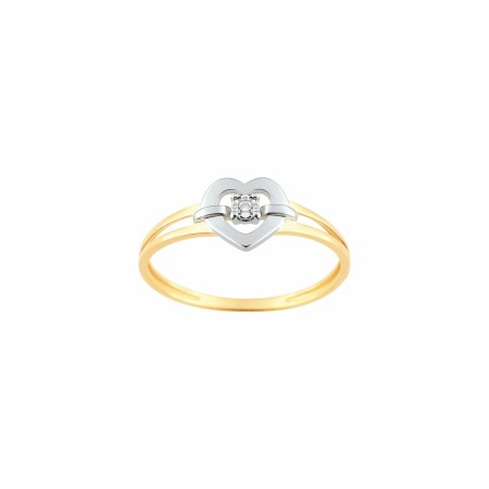 Solitaire en or jaune, or blanc et diamants de 0.01ct