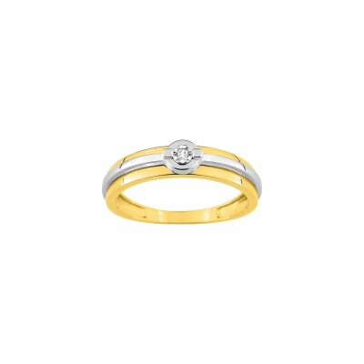 Bague en or jaune, rhodium et diamants 0.015ct