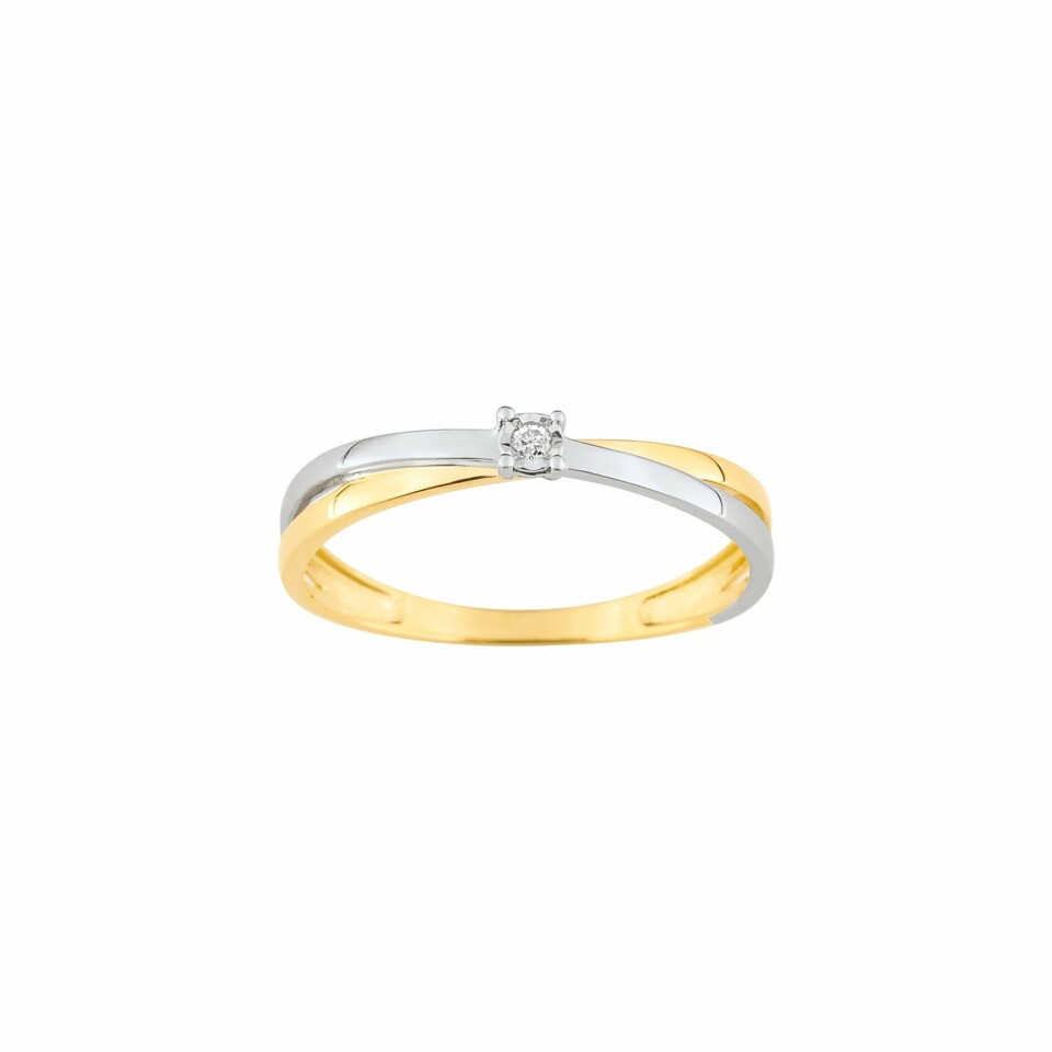 Bague en or jaune, or blanc et diamants