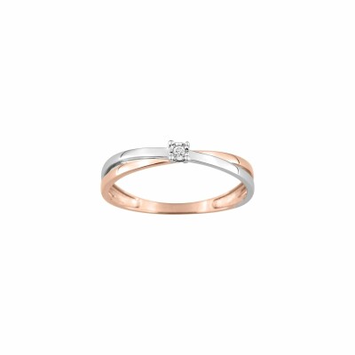 Solitaire en or blanc, or rose et diamant de 0.015ct