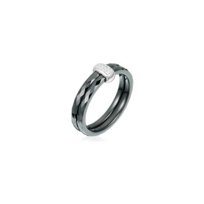 Bague Ceranity en céramique noire, argent et oxyde de zirconium