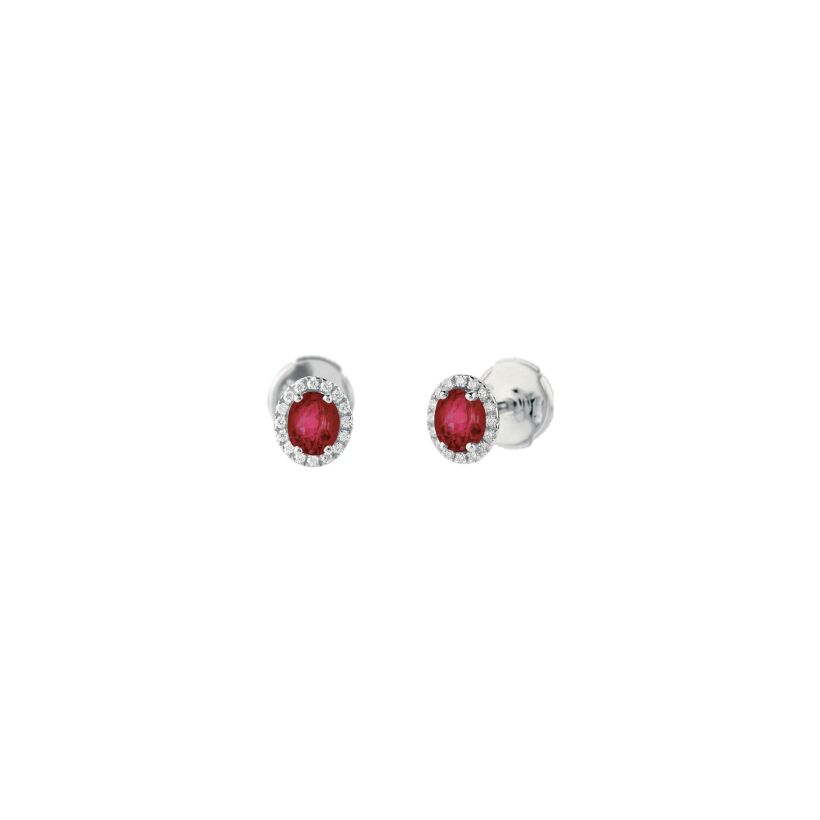 Boucles d'oreilles Couleurs précieuses en or blanc, rubis et diamants