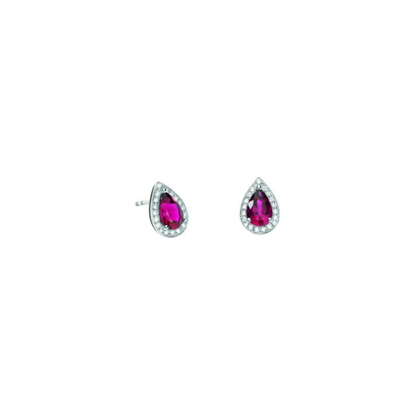 Boucles d'oreilles Couleurs précieuses en or blanc, rubellite et diamants