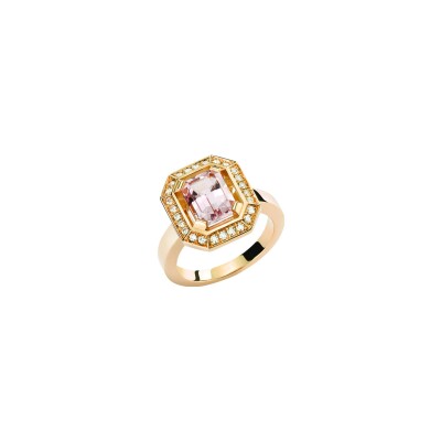 Bague morganite rose ornée de diamants taille brillant, monture en or rose