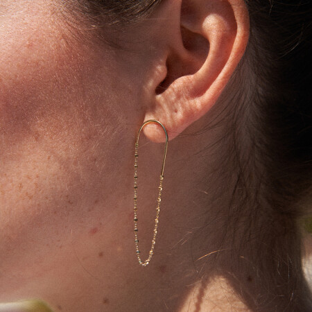 Mono boucle d'oreille Charlet Diamantée Ovale en or jaune, gauche