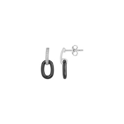 Boucles d'oreilles Ceranity en argent, céramique noire et oxydes de zirconium