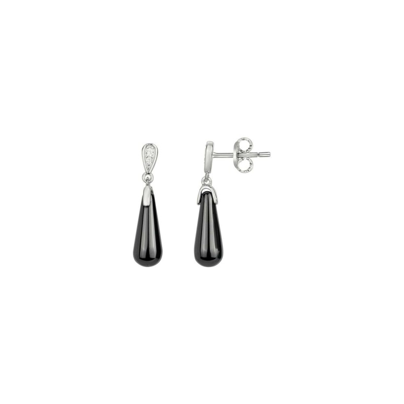 Boucles d'oreilles Ceranity en argent, céramique noire et oxydes de zirconium