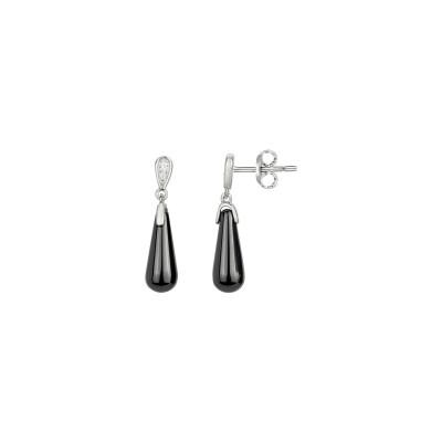 Boucles d'oreilles Ceranity en argent, céramique noire et oxydes de zirconium