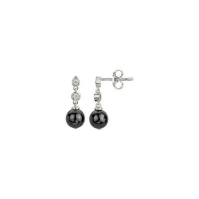 Boucles d'oreilles Ceranity en argent, céramique noire et oxydes de zirconium