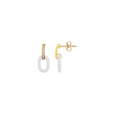 Boucles d'oreilles Ceranity en plaqué or, céramique blanche et oxydes de zirconium