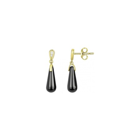 Boucles d'oreilles Ceranity en plaqué or, céramique noire et oxydes de zirconium