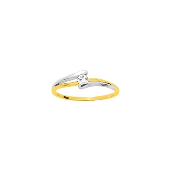 Solitaire en or jaune, or blanc et oxyde de zirconium