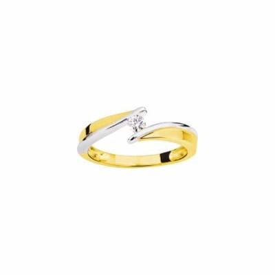 Solitaire en or blanc, or jaune et diamant de 0.10ct