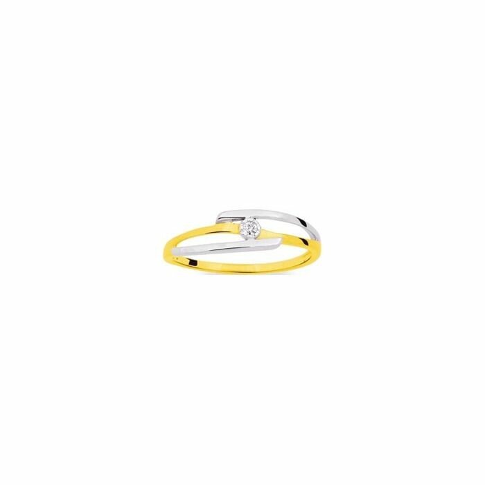 Solitaire en or blanc, or jaune et diamant de 0.02ct