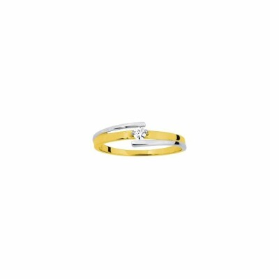 Solitaire en or blanc, or jaune et diamant de 0.07ct