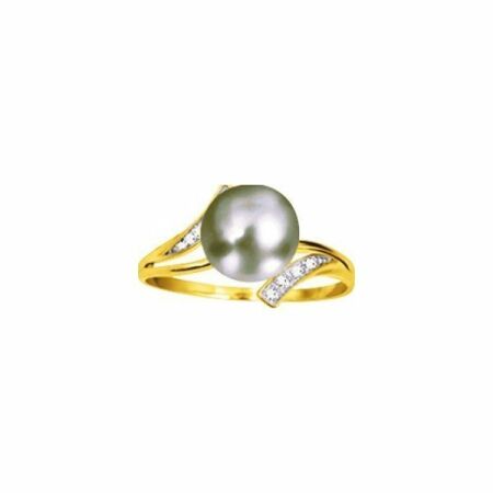 Bague en or jaune, perle de Tahiti et diamant de 0.03ct