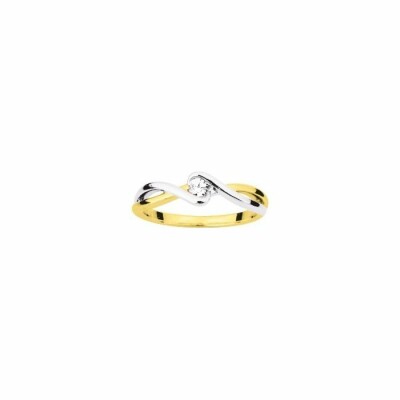 Solitaire en or blanc, or jaune et diamant de 0.10ct