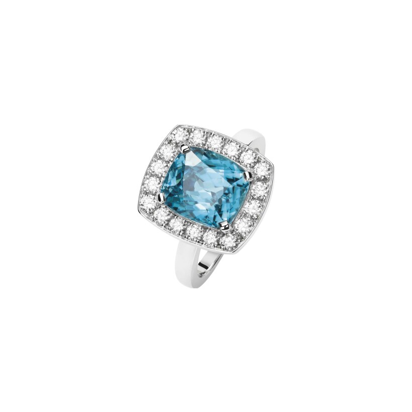 Bague Zircon bleu et Diamants