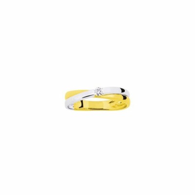 Solitaire en or blanc, or jaune et diamant de 0.06ct