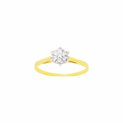 Bague en or jaune, rhodium et oxyde de zirconium