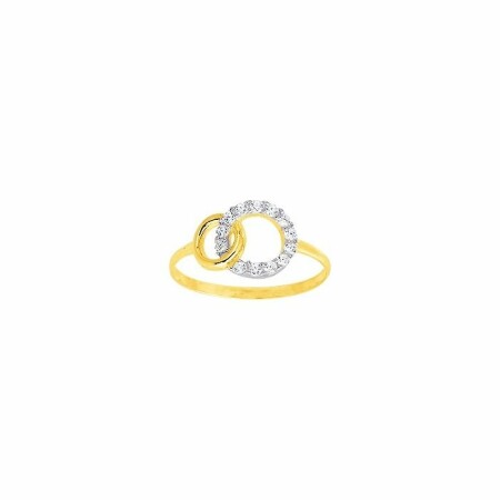 Bague en or jaune et oxydes de zirconium