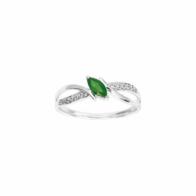 Bague en or blanc et oxyde de zirconium, emeraude