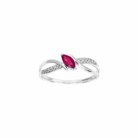 Bague en or blanc, oxyde de zirconium et rubis