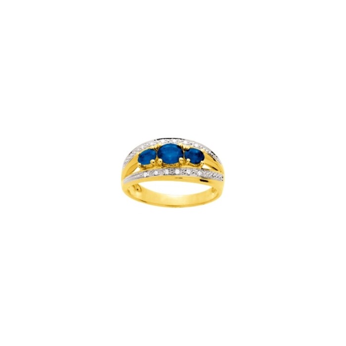 Bague en or jaune, rhodium, diamants et saphirs